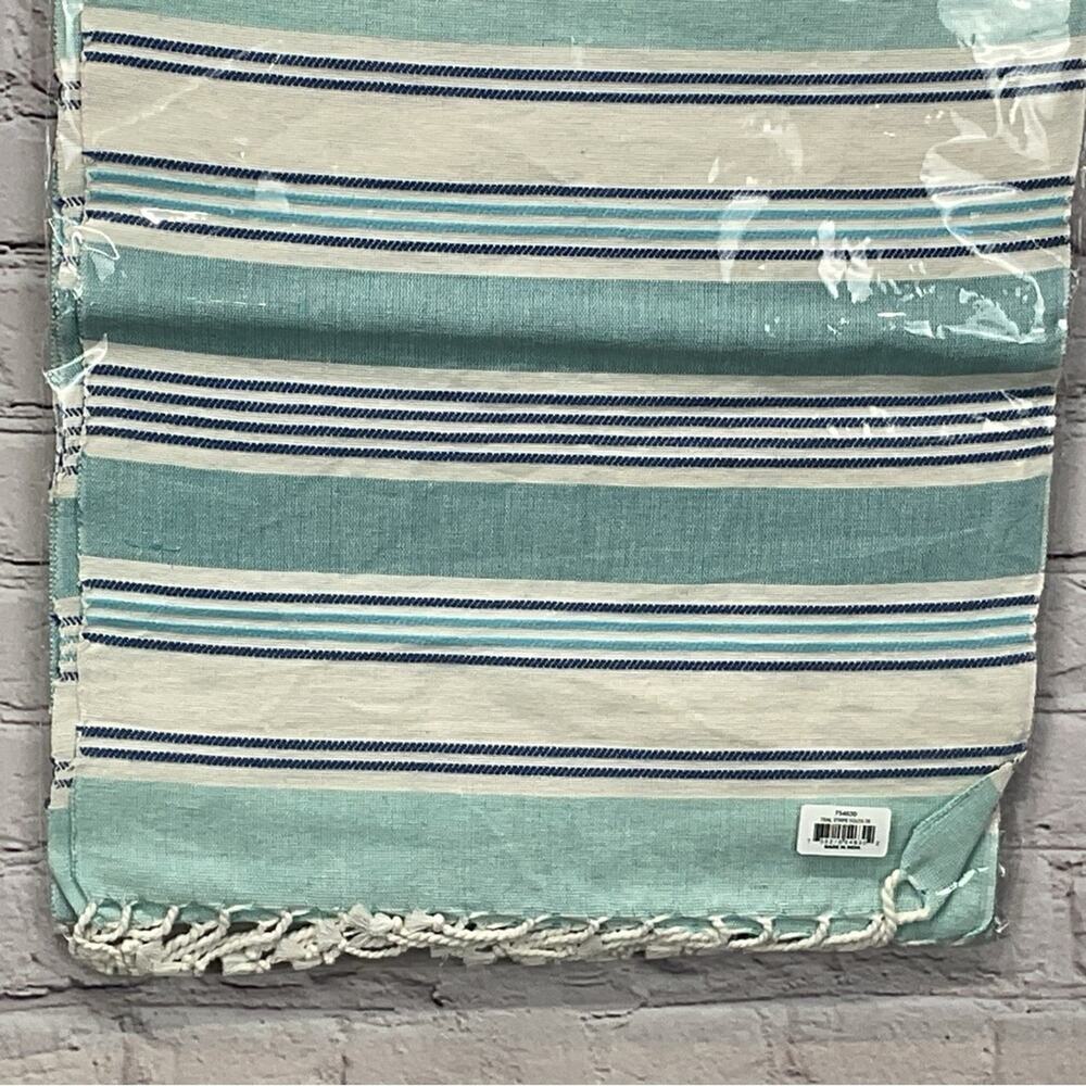 Design Imports Table Runner 14" x 72" Tidal Stripe Fouta Fringed 100% Cotton NWT - Picture 3 of 8